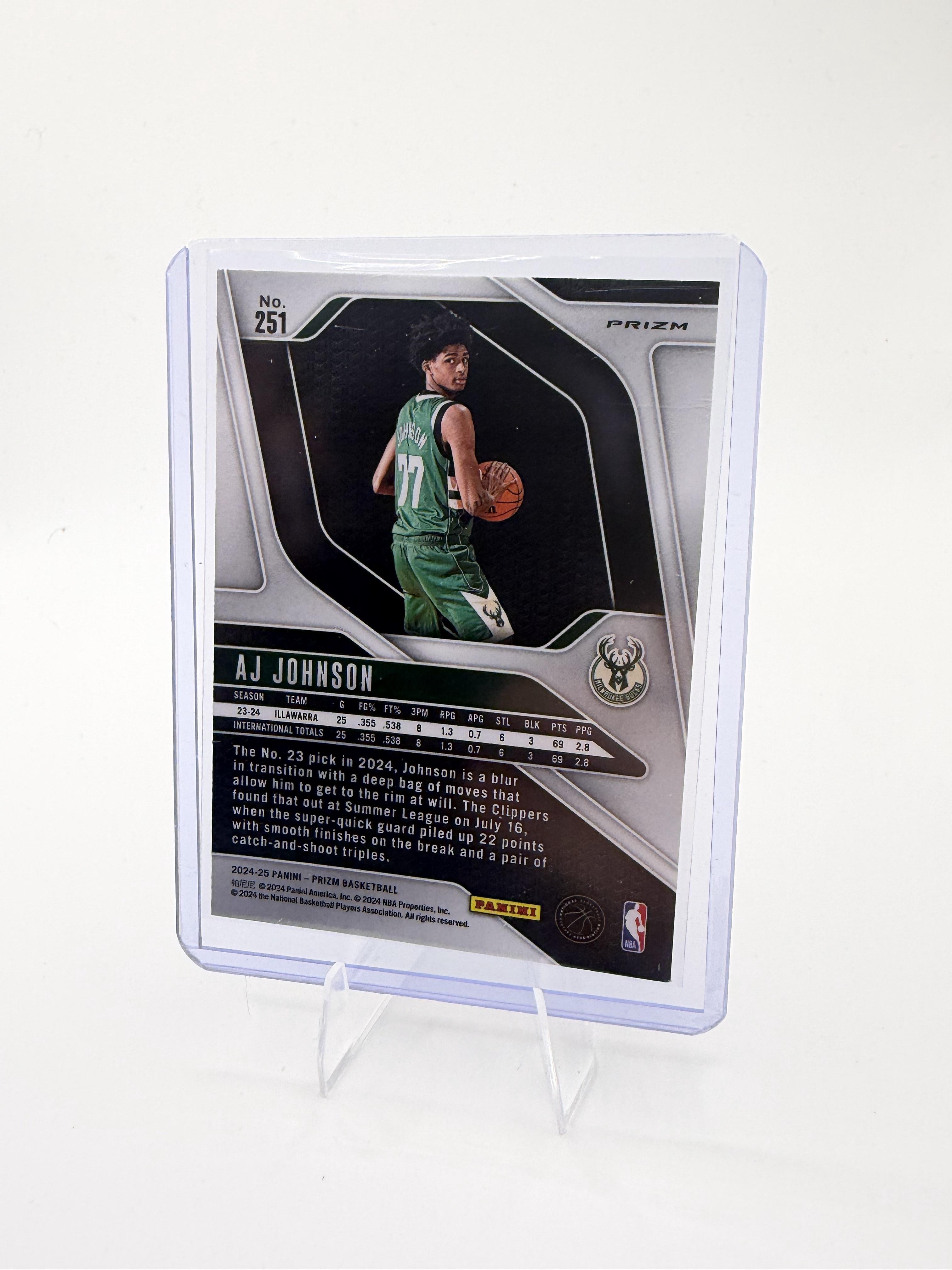 2024-25 Panini Prizm AJ Johnson Card Prizms Ice Milwaukee Bucks #251