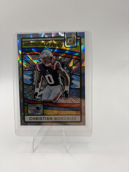 2025 Donruss Christian Gonzalez Card Action-All Pros New England Patriots
