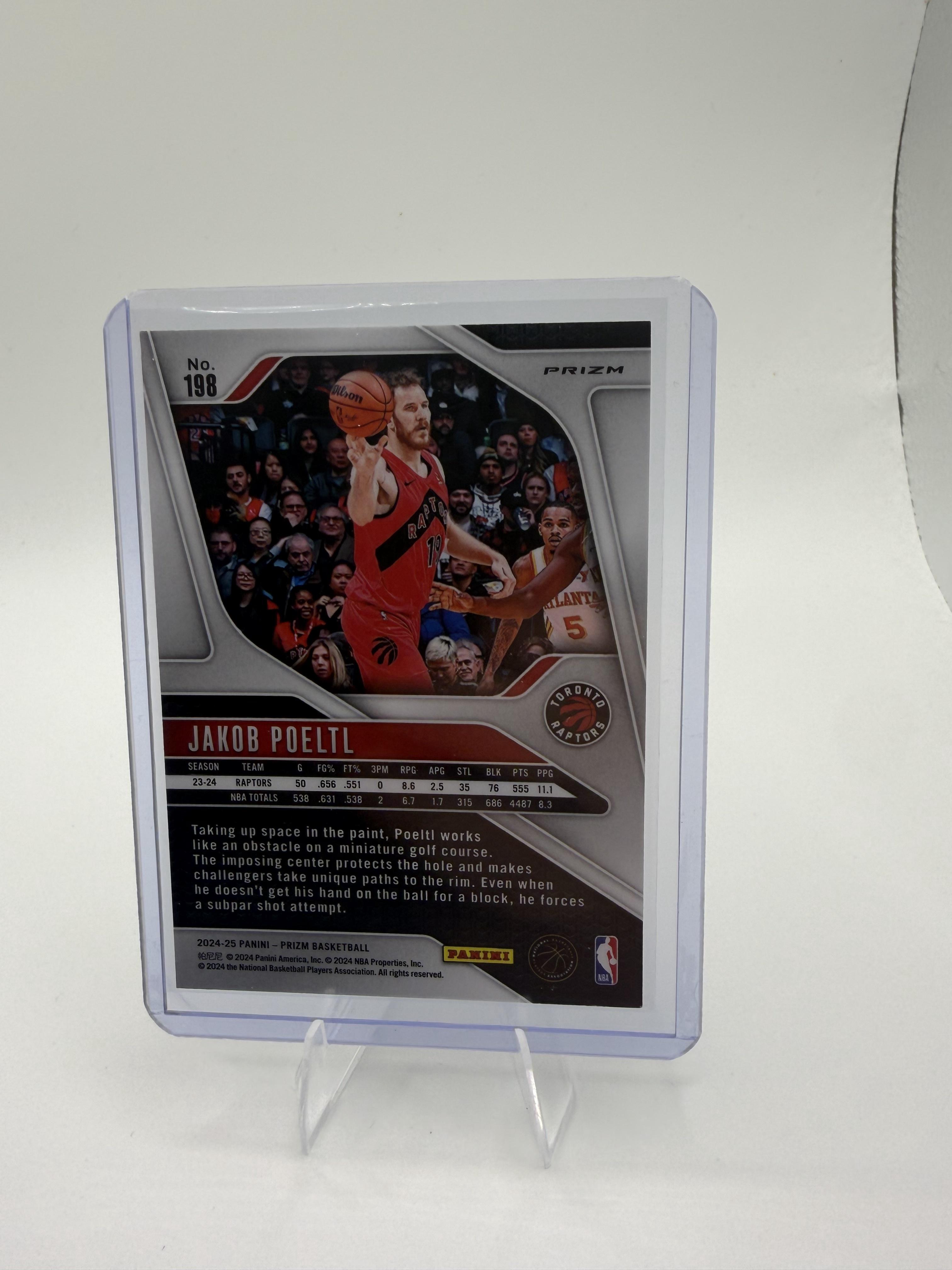 2024-25 Panini Prizm Jakob Poeltl Card Prizms Silver Toronto Raptors #198