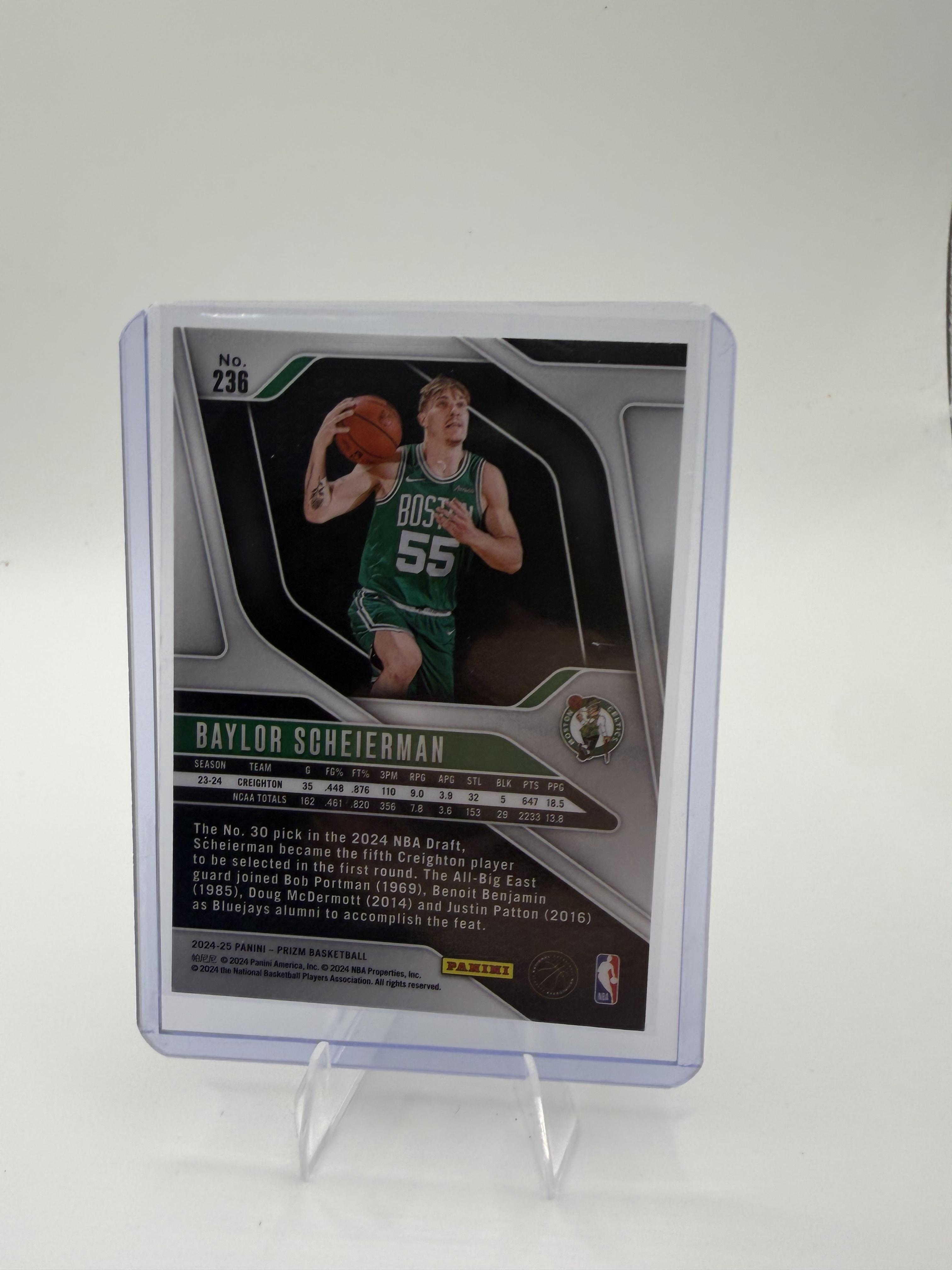 2024-25 Panini Prizm Baylor Scheierman Card RC Boston Celtics #236