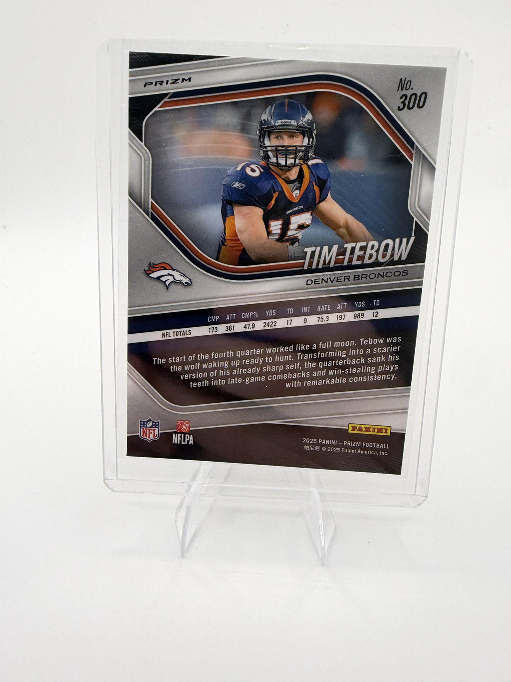 2025 Panini Prizm Tim Tebow Card White Disco Denver Broncos #300