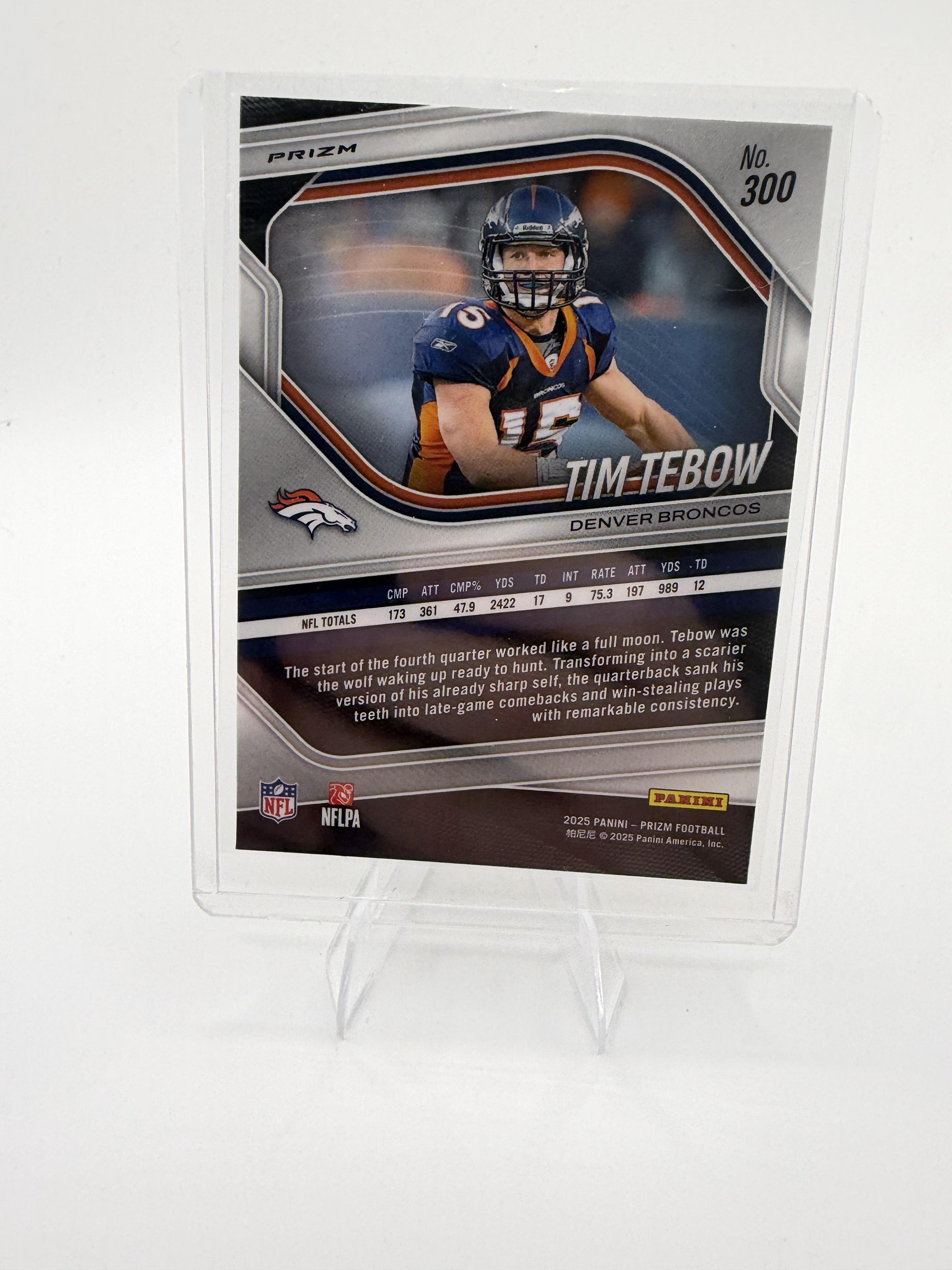 2025 Panini Prizm Tim Tebow Card White Disco Denver Broncos #300
