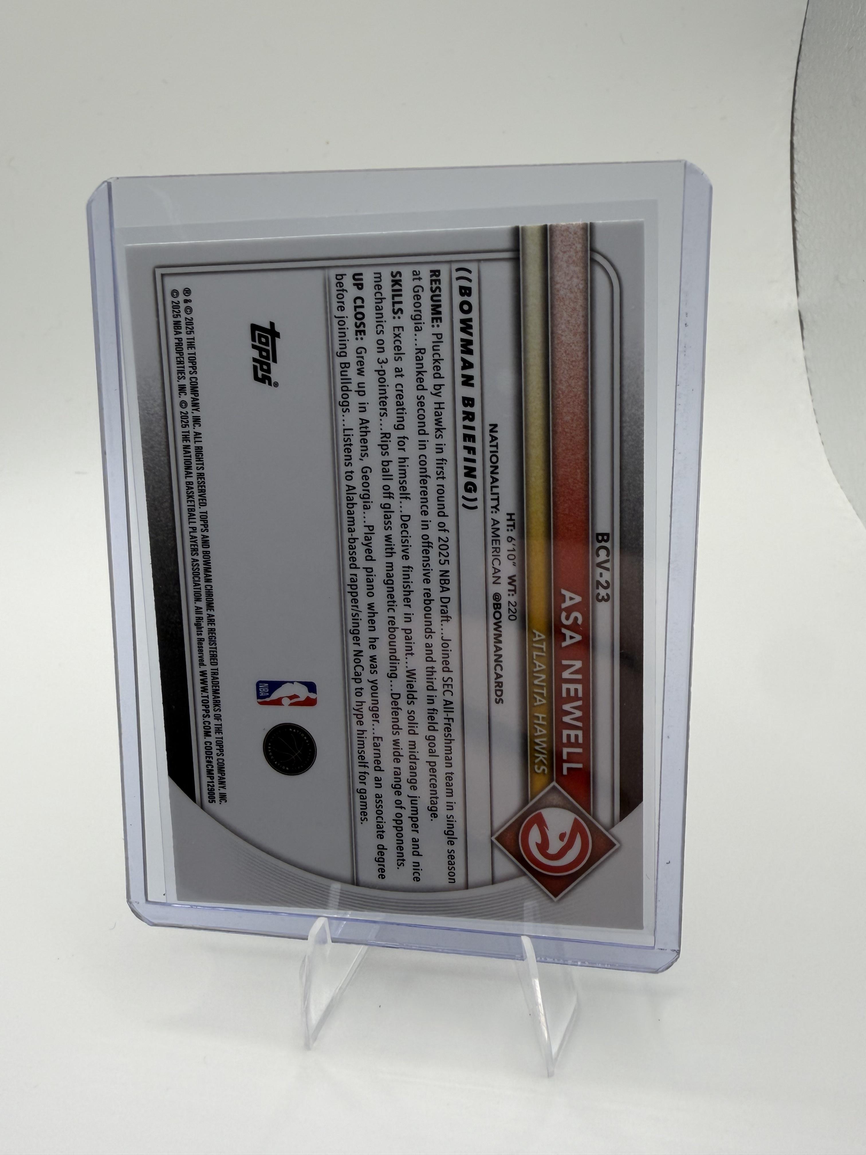 2025-26 Bowman Chrome Asa Newell #BCV-23 RC Rookie Atlanta Hawks