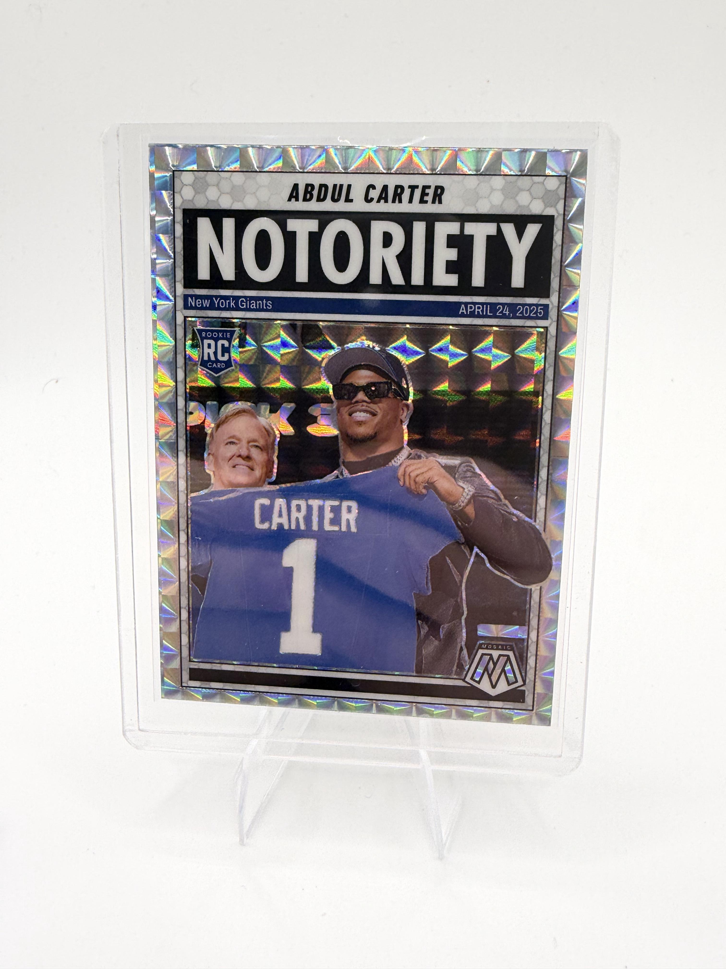 2025 Panini Mosaic Abdul Carter #14 Notoriety Silver Mosaic Prizm RC Giants SP