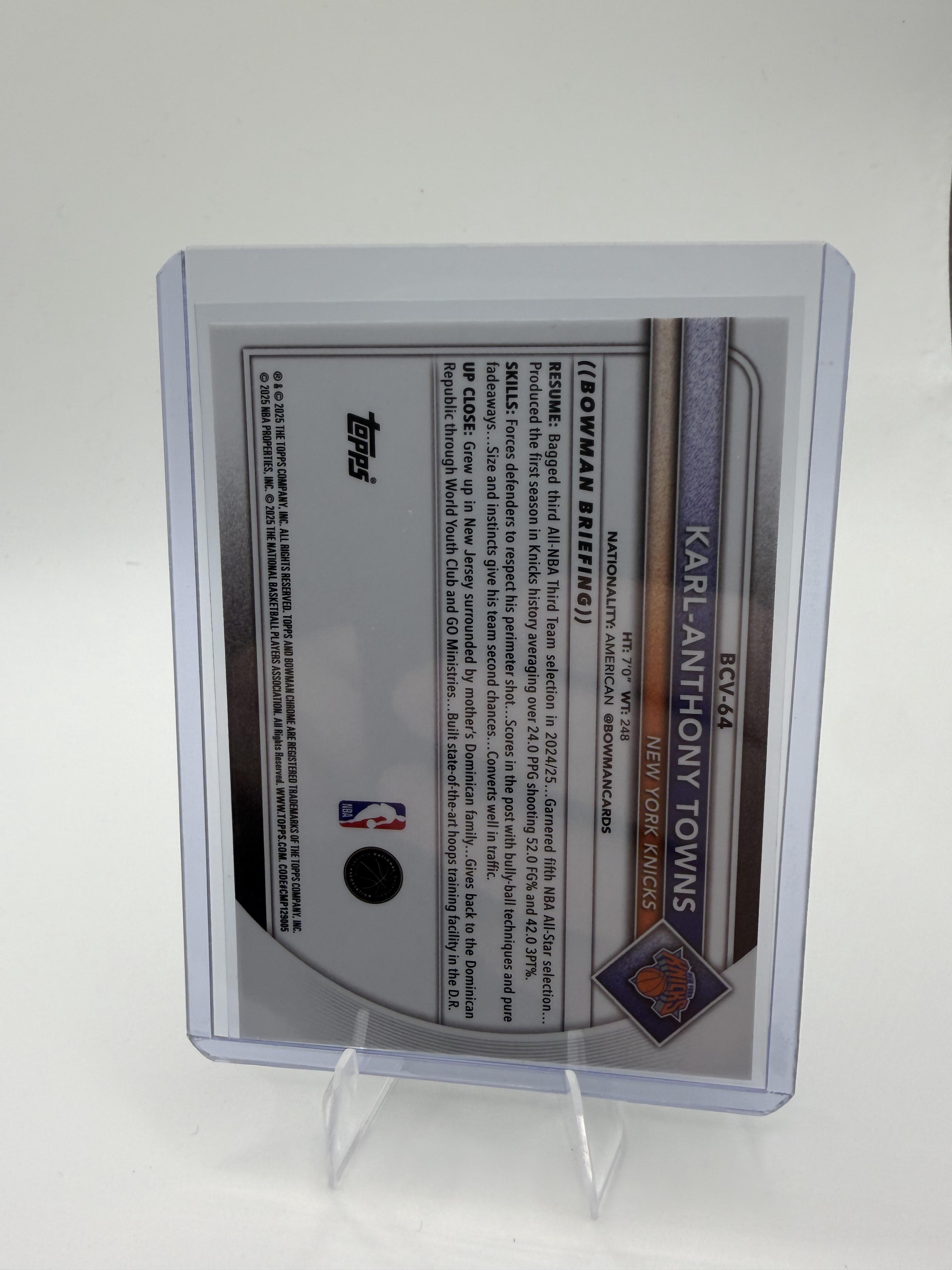 2025-26 Bowman Karl-Anthony Towns Card Chrome New York Knicks #BCV-64
