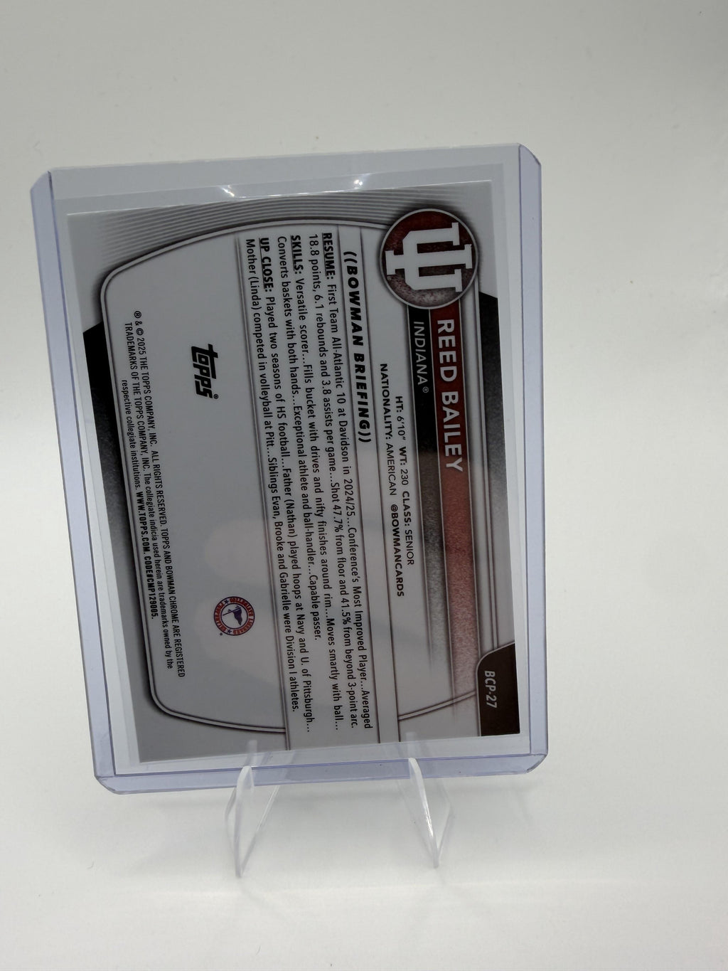 2025-26 Bowman Reed Bailey Card Chrome Prospects Indiana Hoosiers #BCP-27