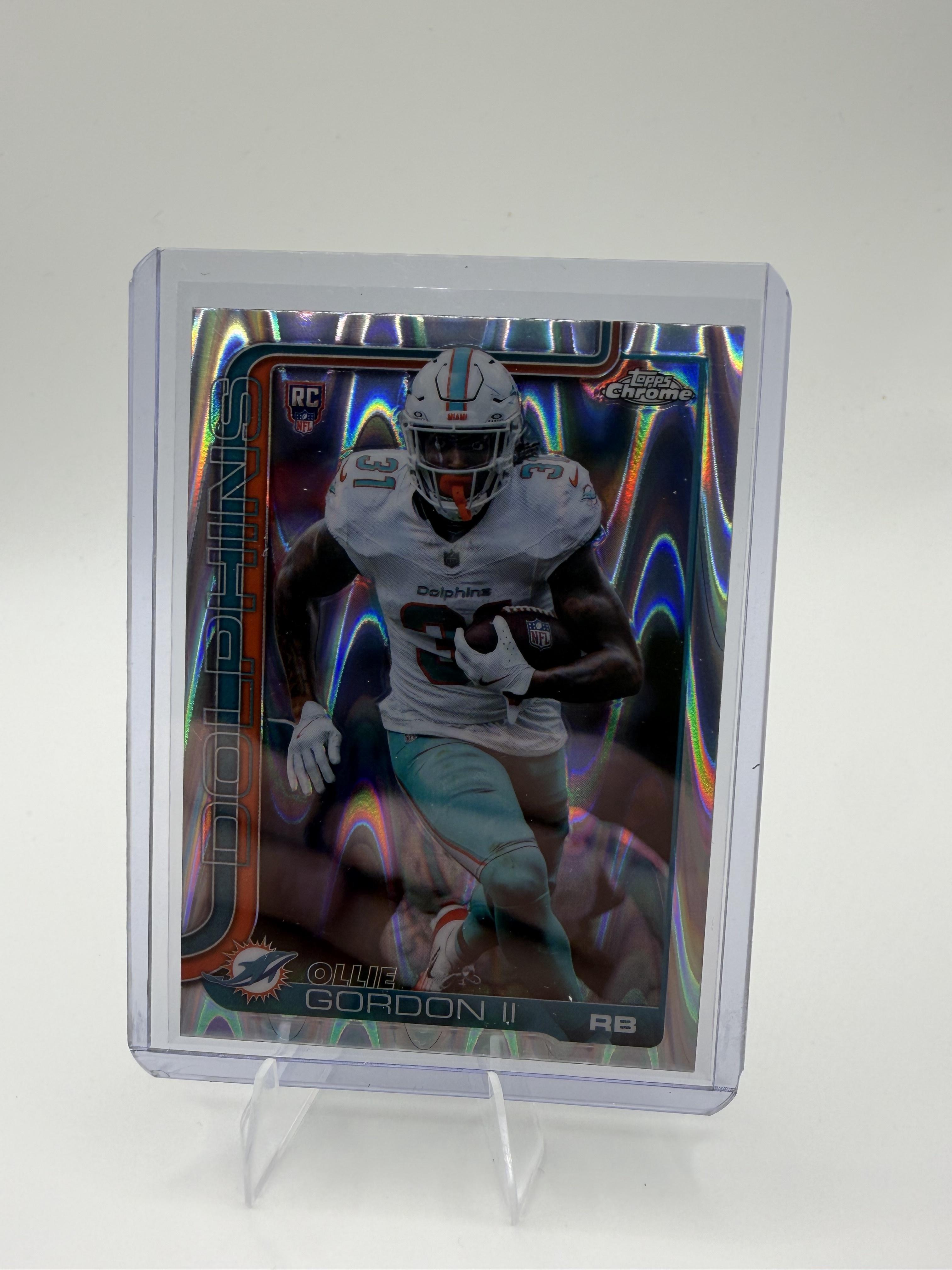 2025 Topps Chrome Ollie Gordon II Card Ray Wave Refractor RC Miami Dolphins #327