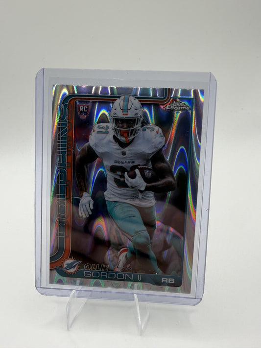 2025 Topps Chrome Ollie Gordon II Card Ray Wave Refractor RC Miami Dolphins #327