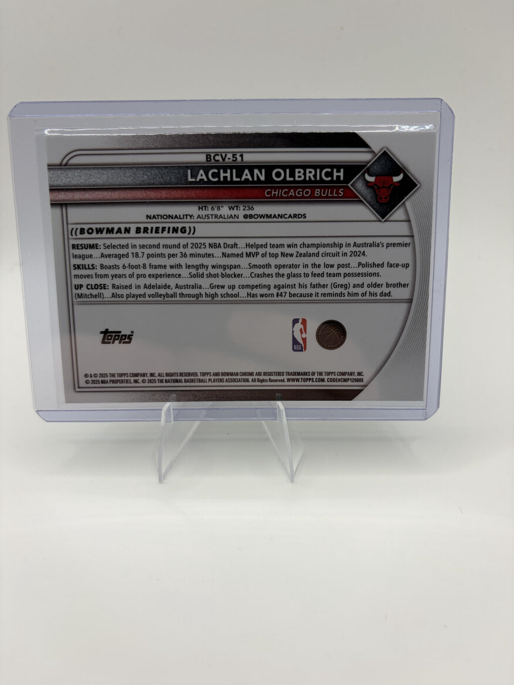 2025-26 Bowman Lachlan Olbrich Card Chrome Speckle Refractor SN  Bulls