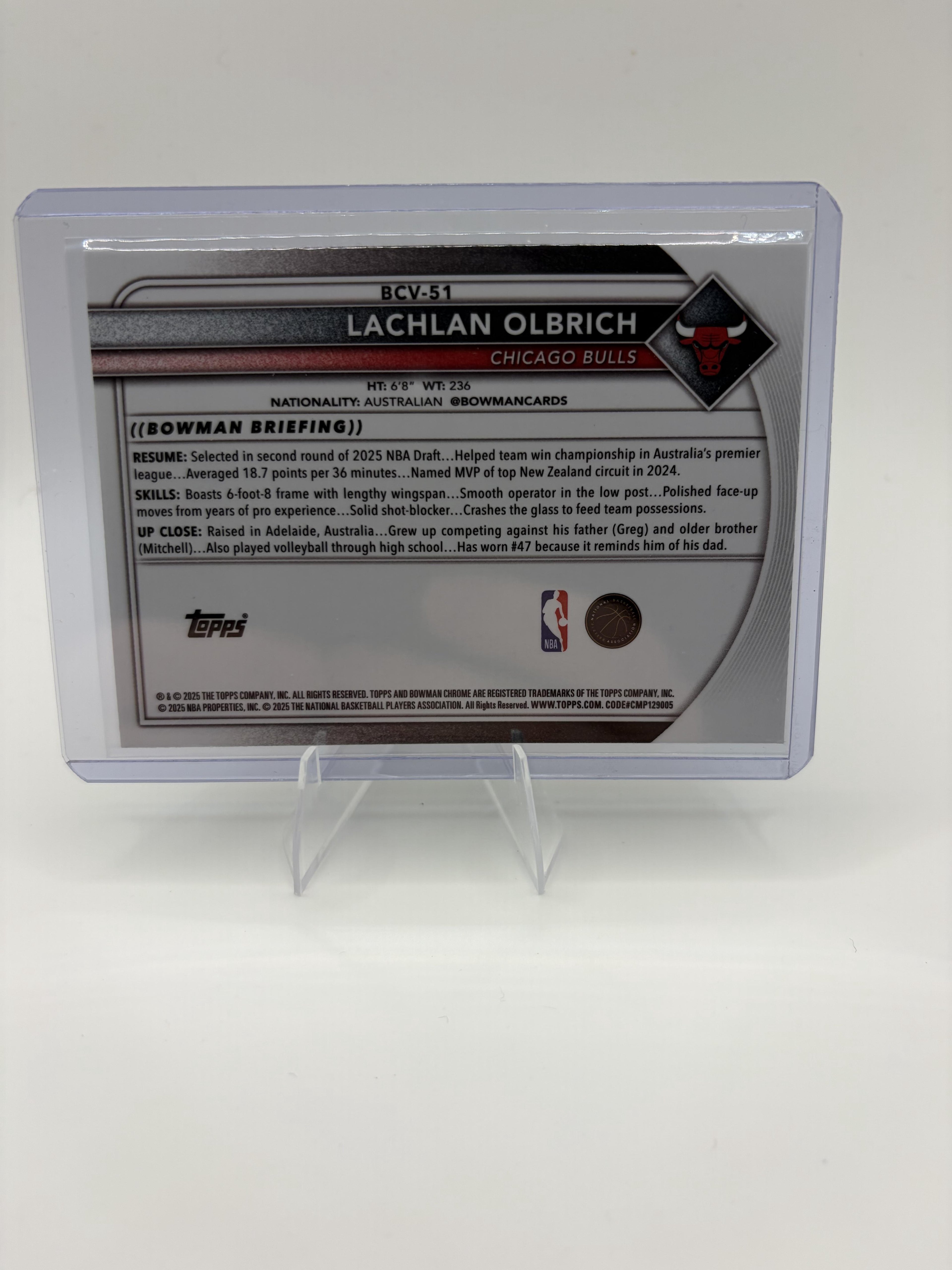2025-26 Bowman Lachlan Olbrich Card Chrome Speckle Refractor SN  Bulls