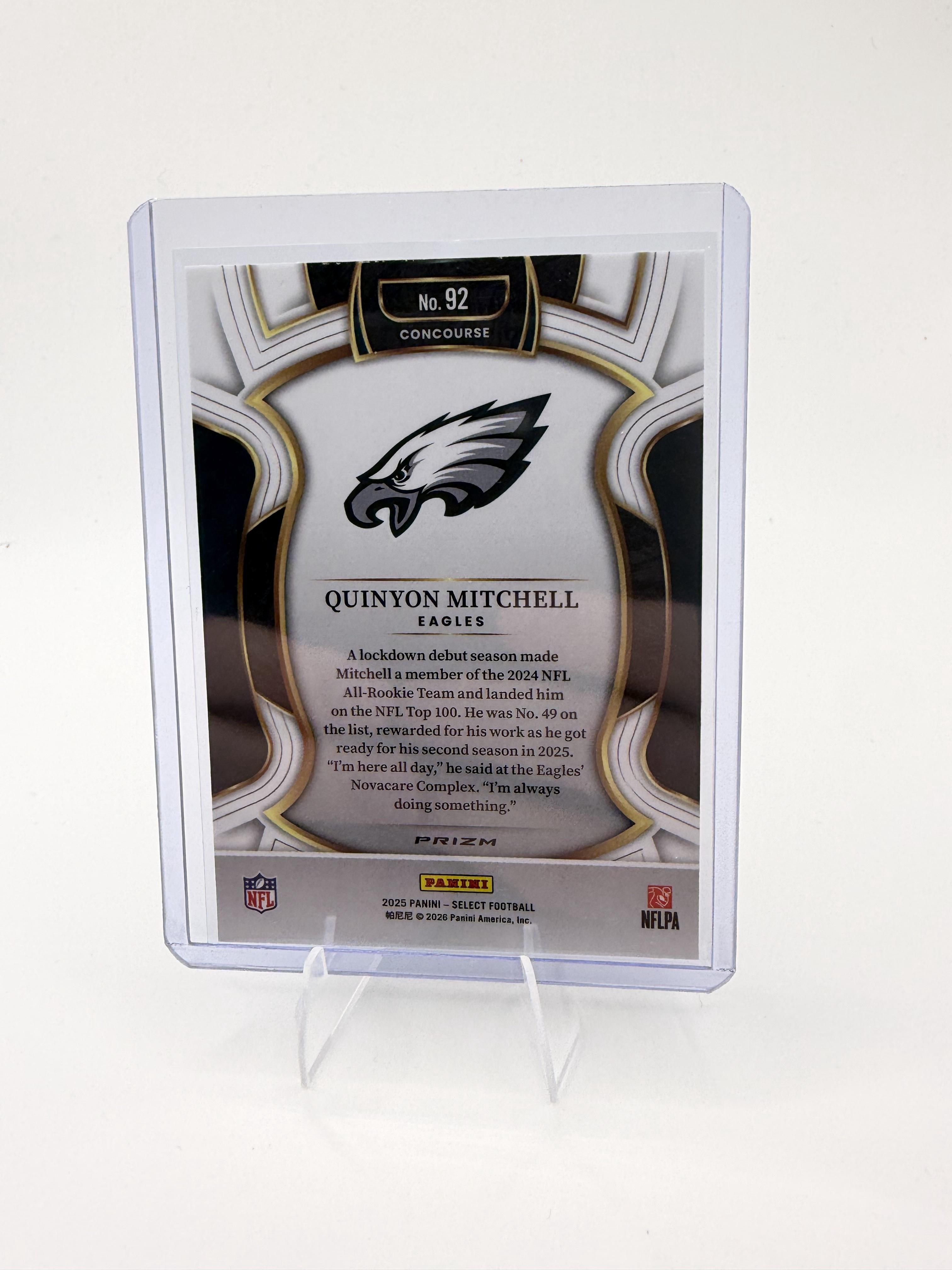 2025 Panini Select Quinyon Mitchell Card Red and Blue Prizm Shock  Eagles #92