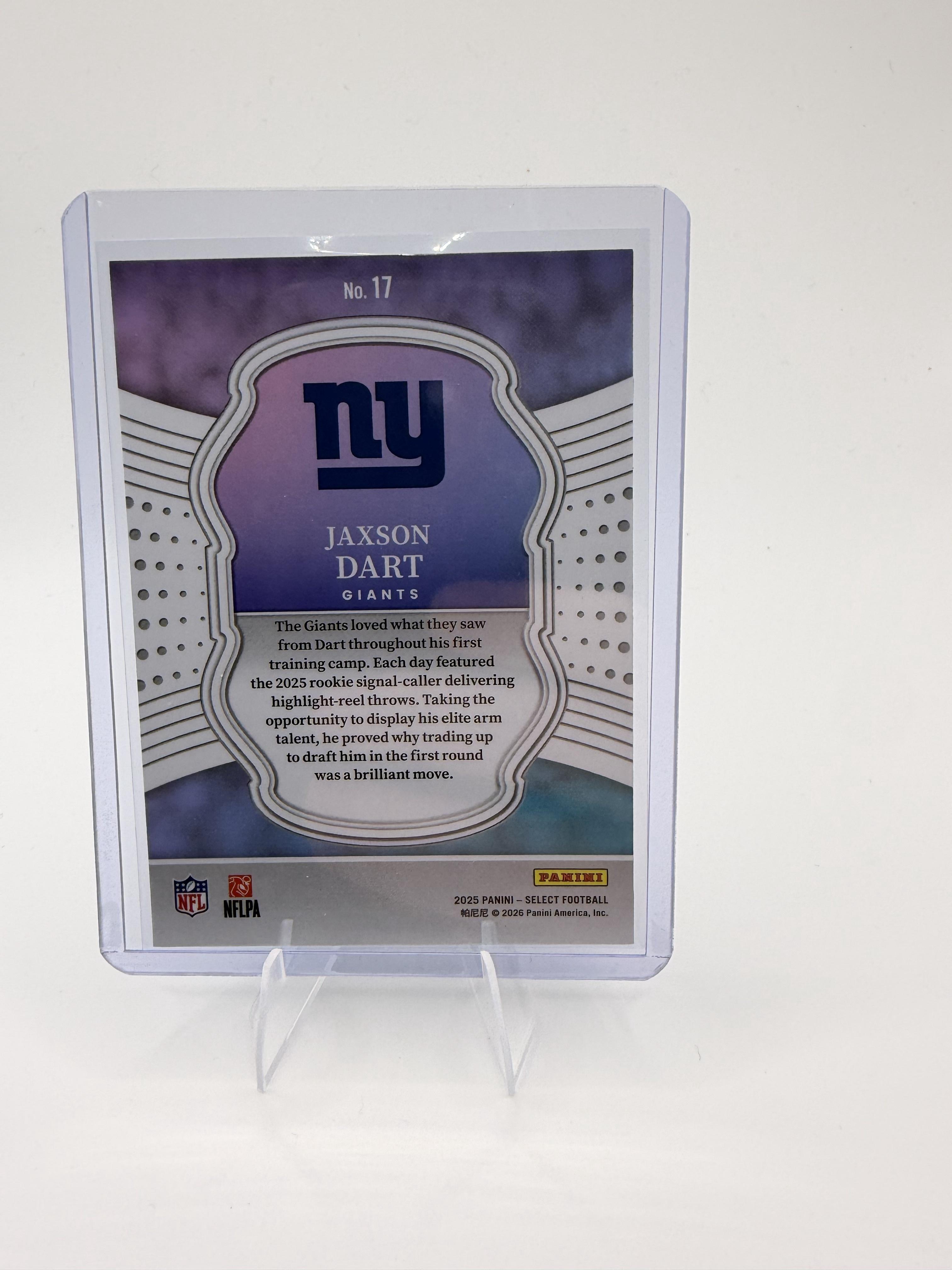2025 Panini Select Jaxson Dart Card Select Certified Rookies New York Giants #17