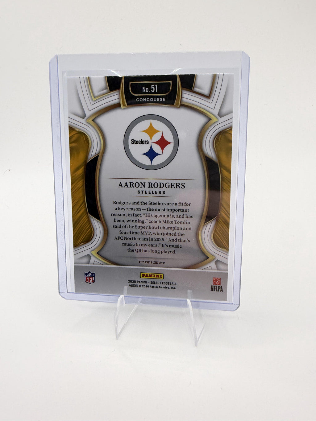 2025 Panini Select Aaron Rodgers Card Red and Blue Prizm Shock Steelers #51