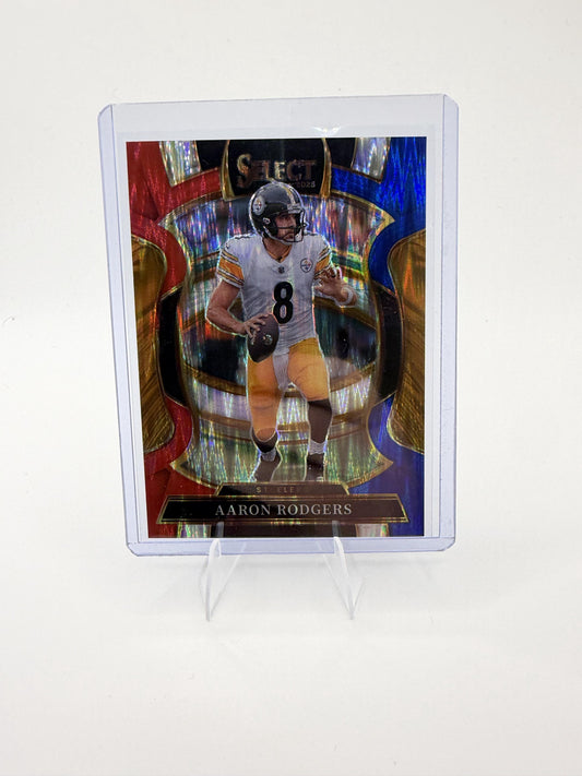 2025 Panini Select Aaron Rodgers Card Red and Blue Prizm Shock Steelers #51