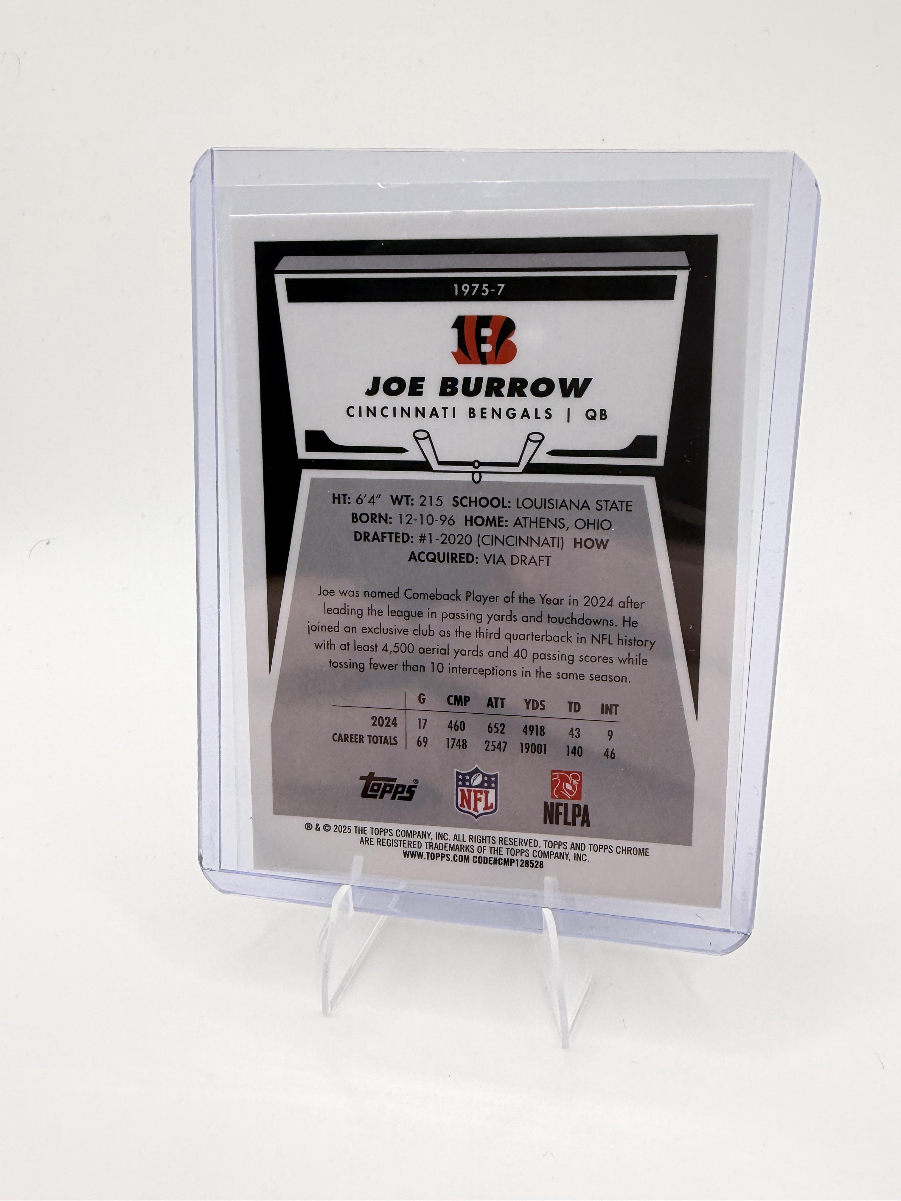 2025 Topps Chrome Joe Burrow Card 1975 Topps Cincinnati Bengals #1975-7
