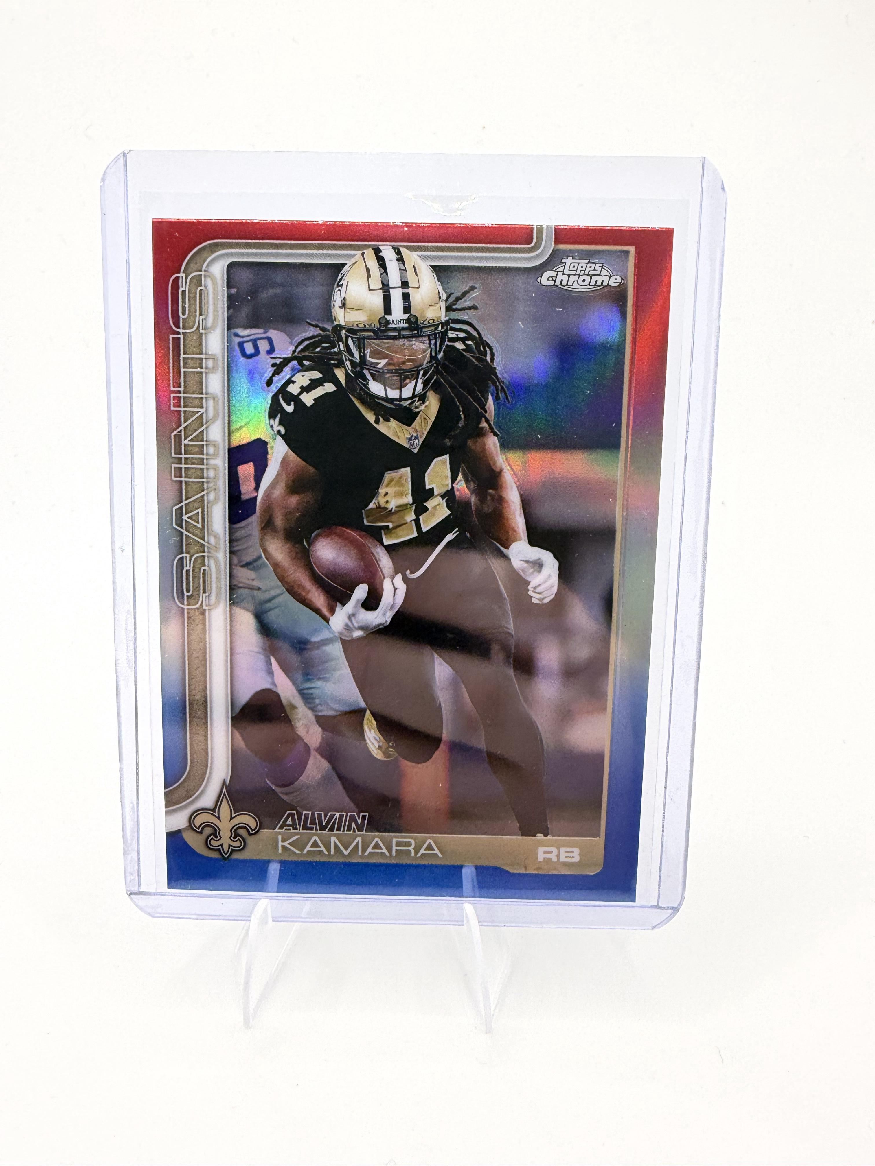 2025 Topps Chrome Alvin Kamara Card Red White and Blue  New Orleans Saints #215