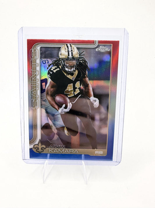 2025 Topps Chrome Alvin Kamara Card Red White and Blue  New Orleans Saints #215
