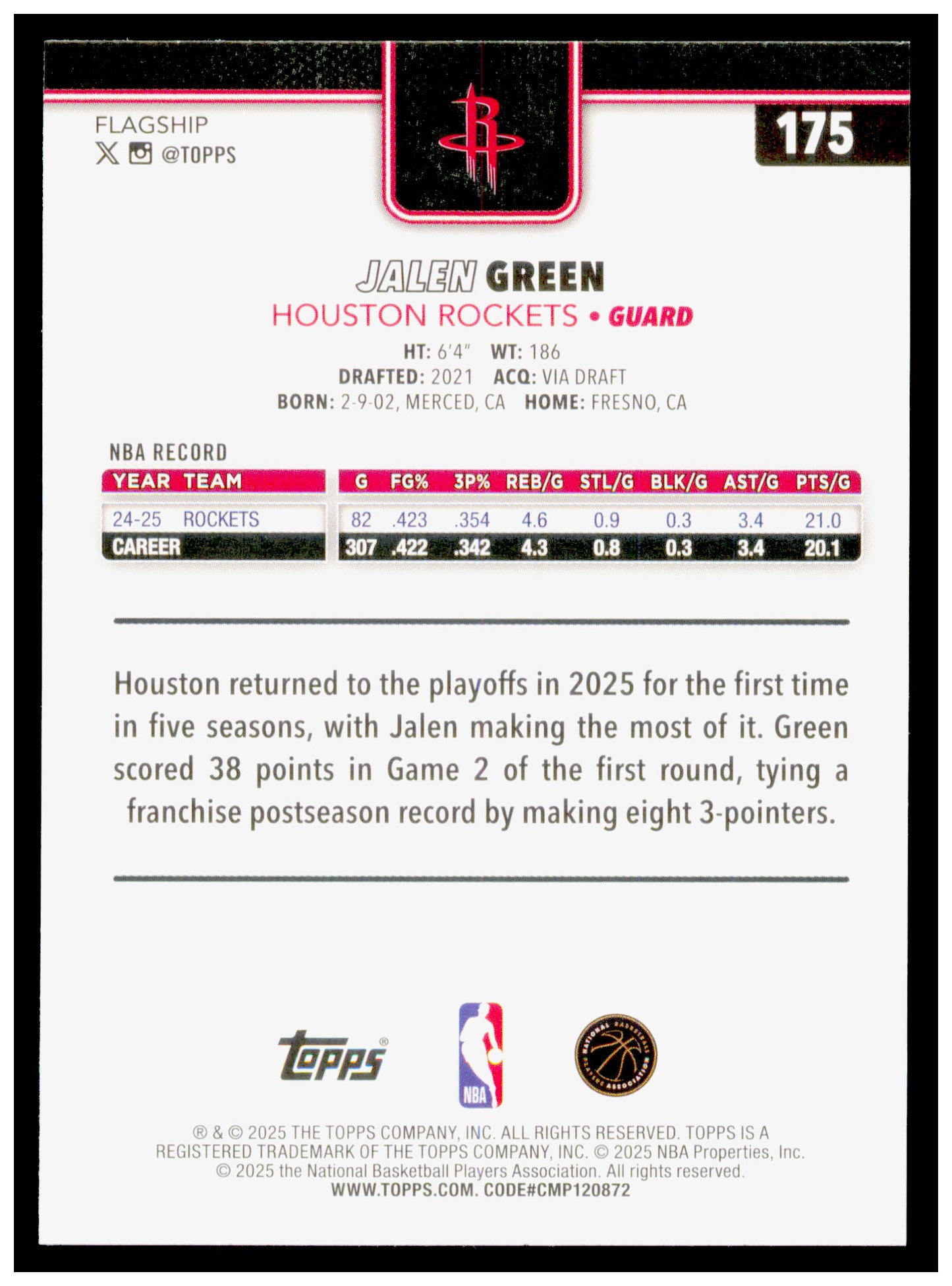 2025-26 Topps Jalen Green Card Houston Rockets #175