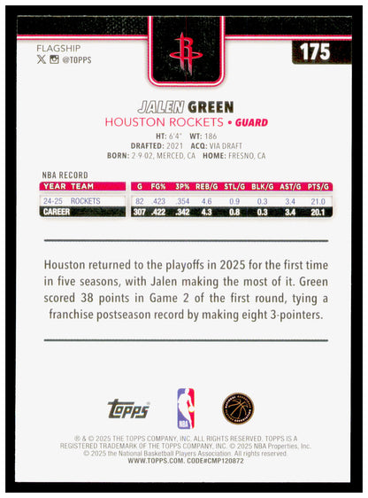 2025-26 Topps Jalen Green Card Houston Rockets #175