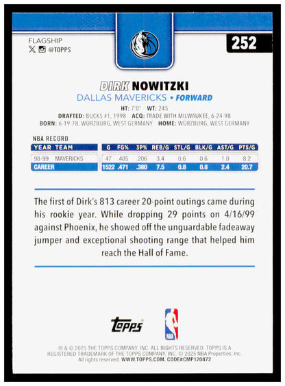 2025-26 Topps Dirk Nowitzki Card Dallas Mavericks #252