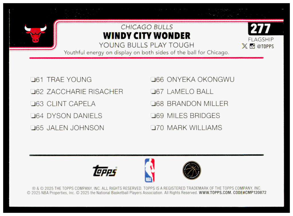 2025-26 Topps Windy City Wonder: Young Bulls Play Tough Card Chicago Bulls #277