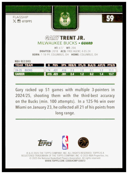 2025-26 Topps Gary Trent Jr. Card Milwaukee Bucks #59