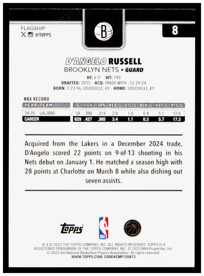 2025-26 Topps D'Angelo Russell Card Brooklyn Nets #8