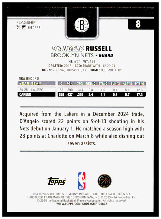 2025-26 Topps D'Angelo Russell Card Brooklyn Nets #8