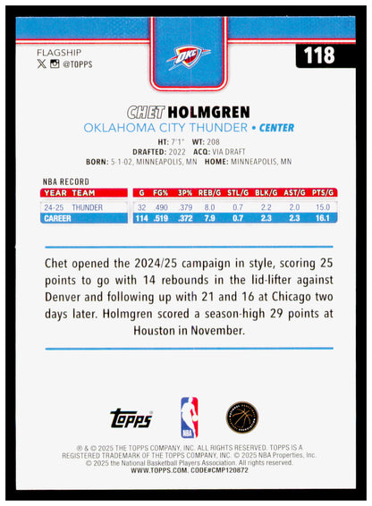 2025-26 Topps Chet Holmgren Card Oklahoma City Thunder #118
