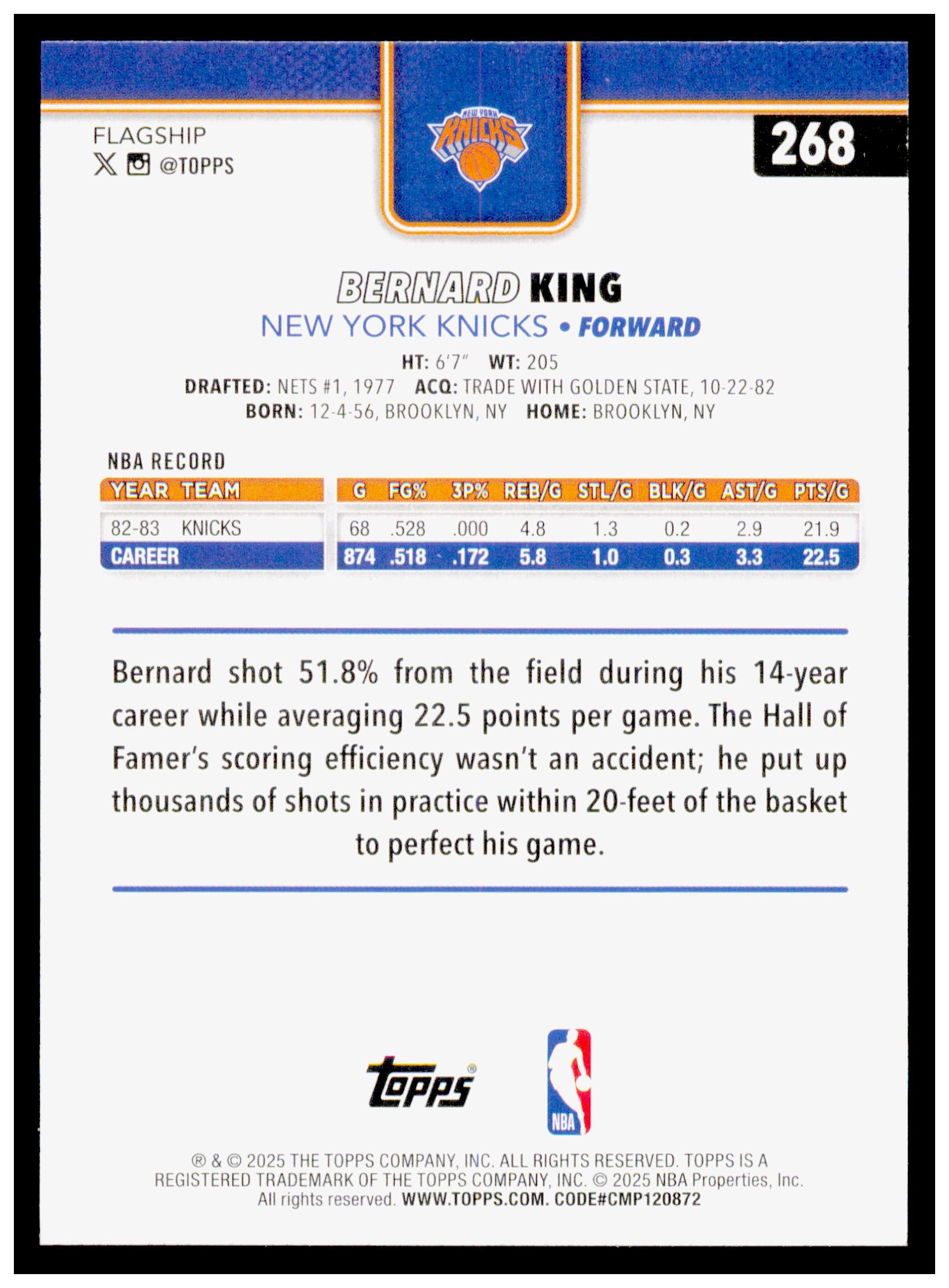 2025-26 Topps Bernard King Card New York Knicks #268