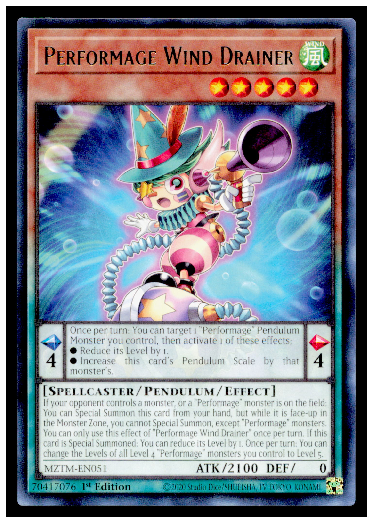Maze of the Master Performage Wind Drainer Card Rare #MZTM-EN051