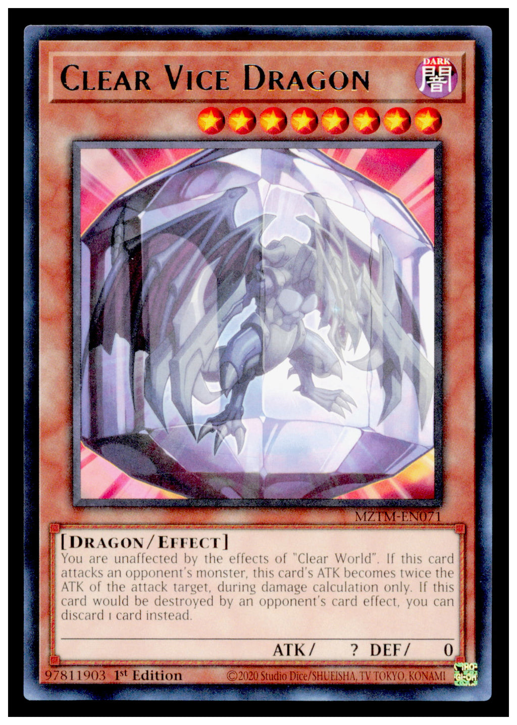 Maze of the Master Clear Vice Dragon Card Rare #MZTM-EN071