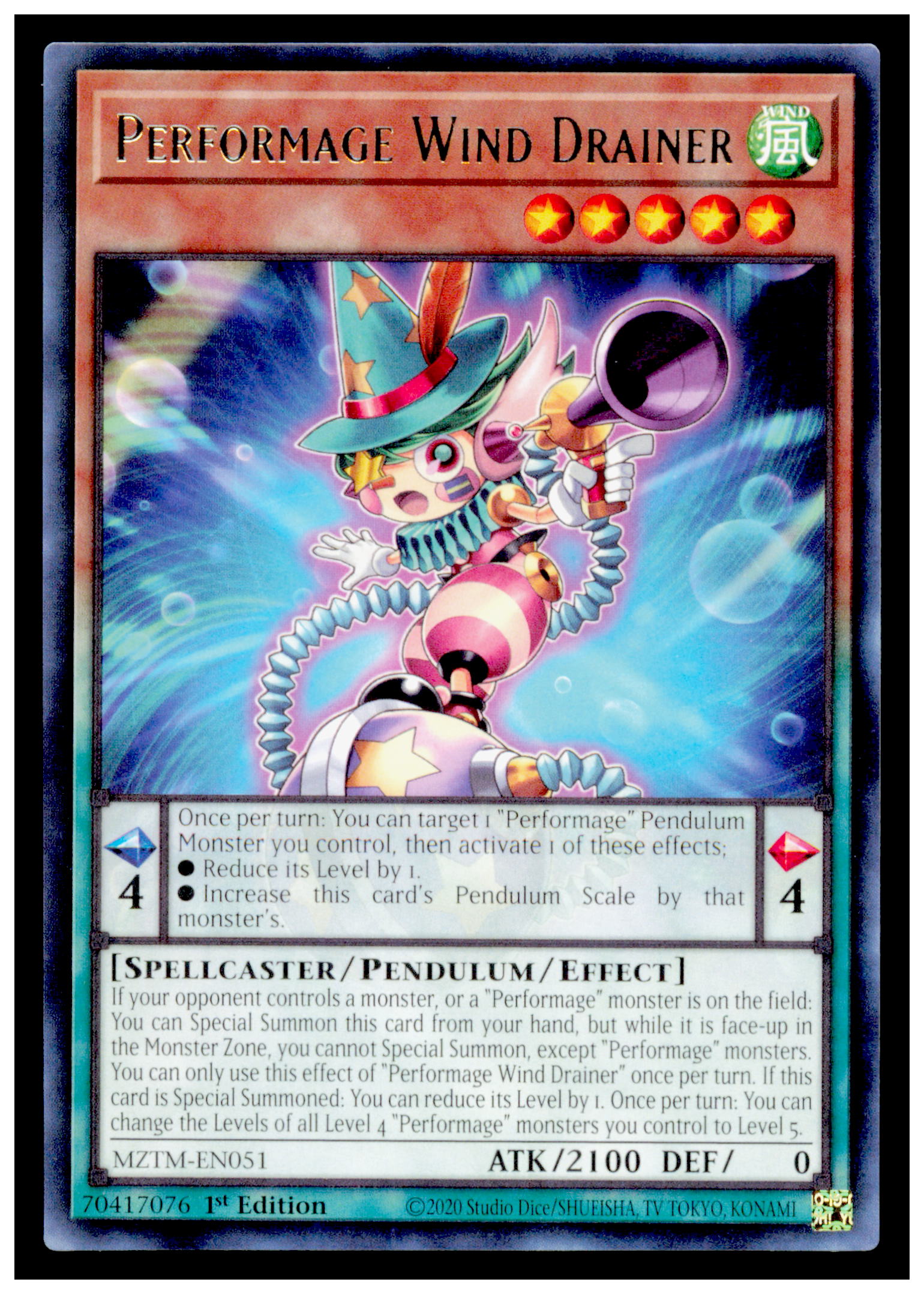 Maze of the Master Performage Wind Drainer Card Rare #MZTM-EN051 Yu Gi OH
