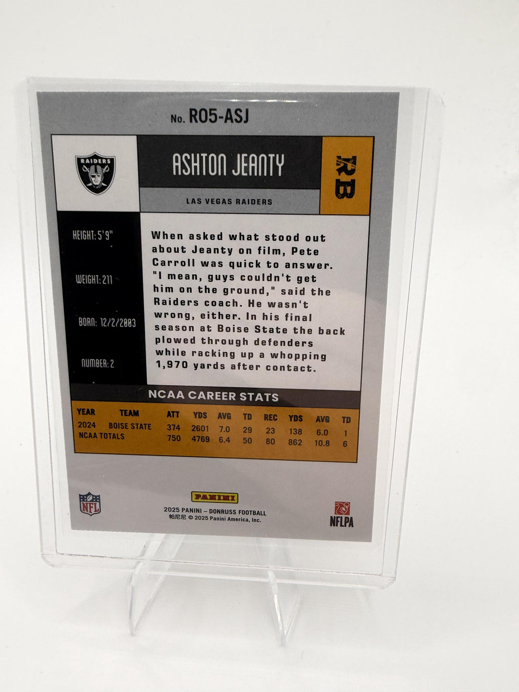 2025 Donruss Ashton Jeanty Card Retro 2005 Las Vegas Raiders #R05-ASJ