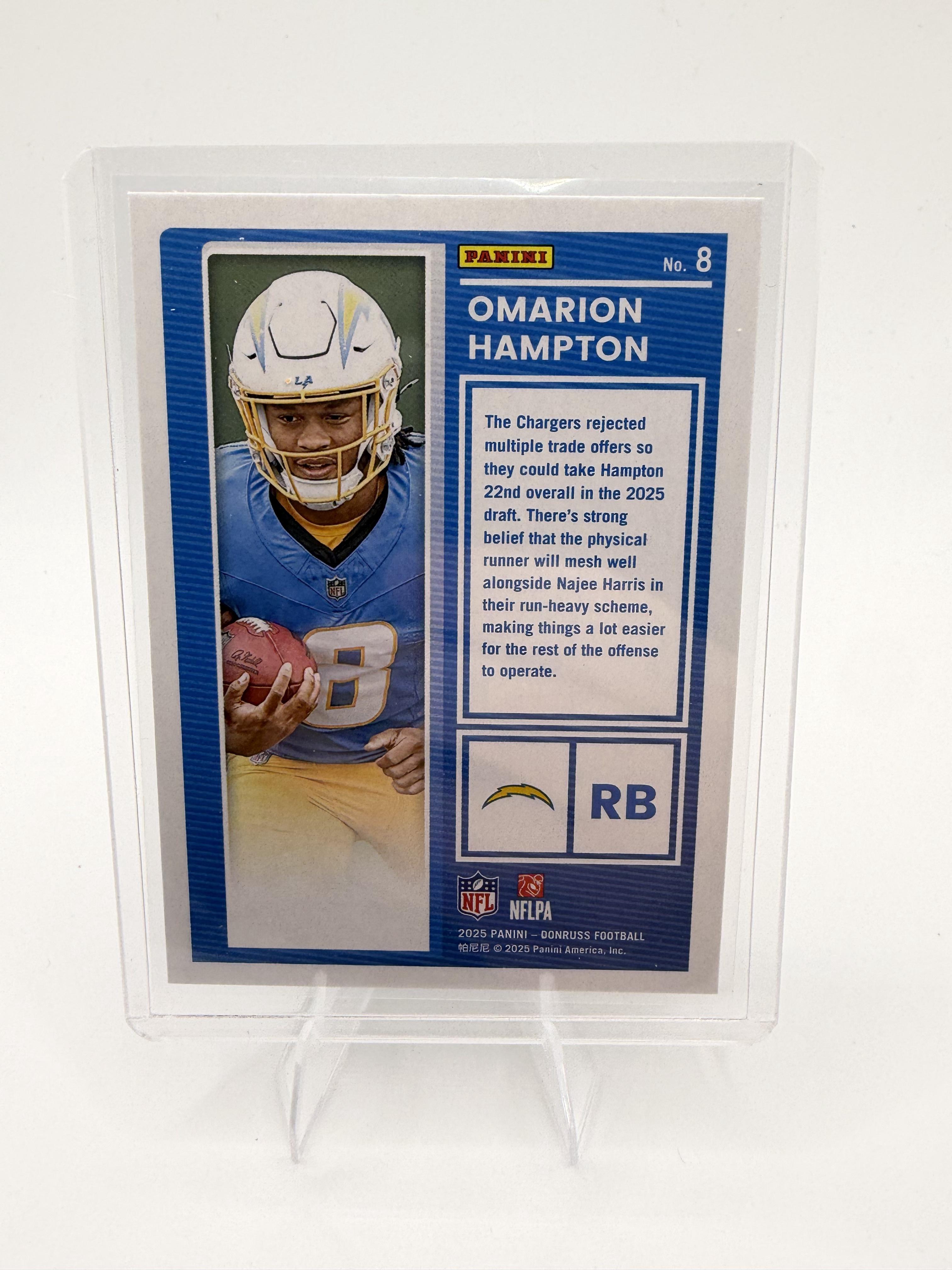 2025 Donruss Omarion Hampton The Rookies Blue Parallel RC Chargers RB #8