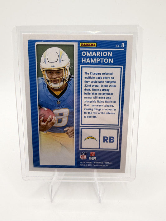 2025 Donruss Omarion Hampton The Rookies Blue Parallel RC Chargers RB #8