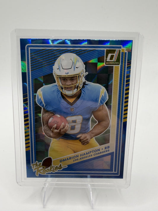 2025 Donruss Omarion Hampton The Rookies Blue Parallel RC Chargers RB #8
