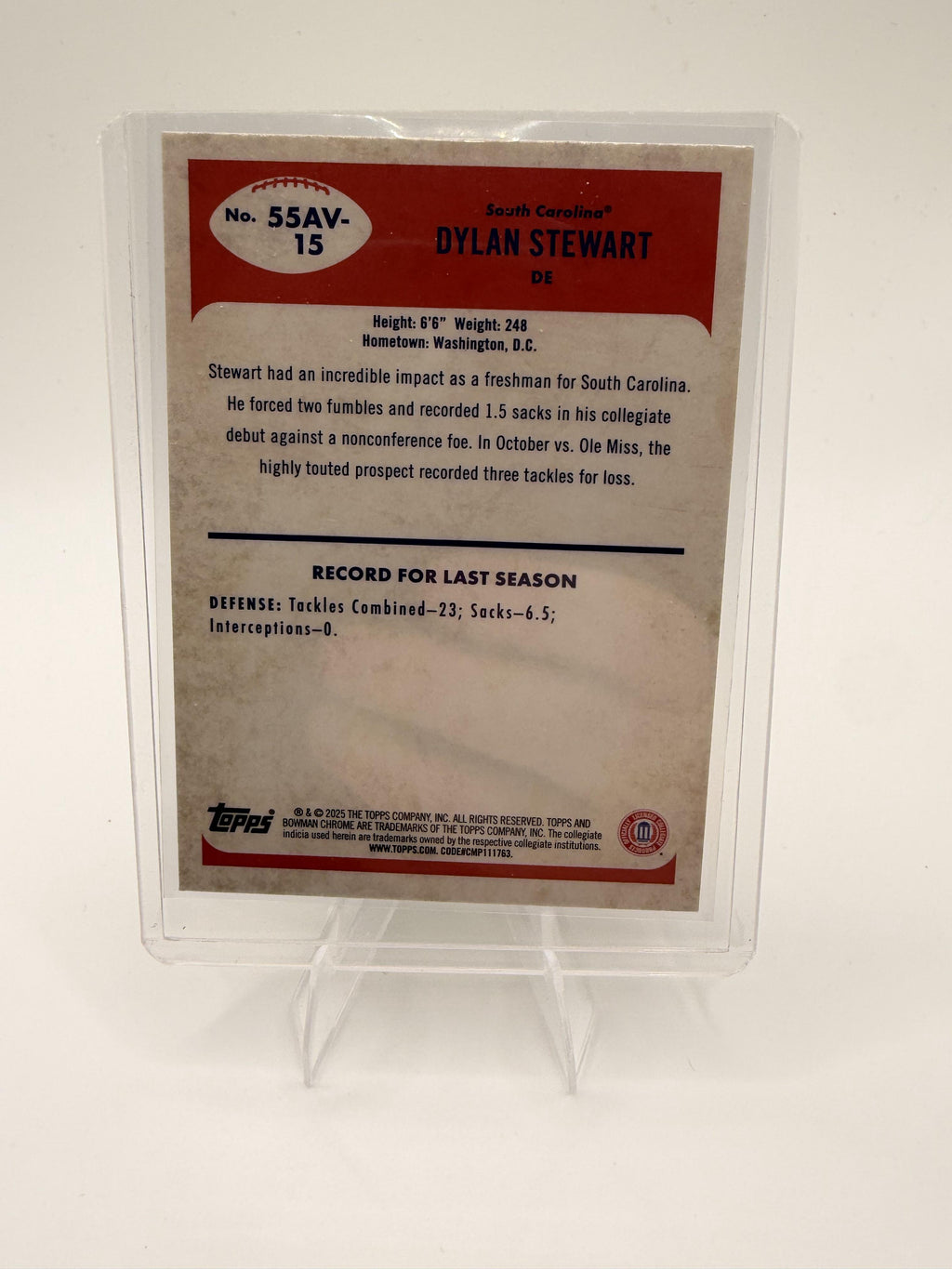 2025 Bowman University Chrome Dylan Stewart Card 1955 Bowman Football