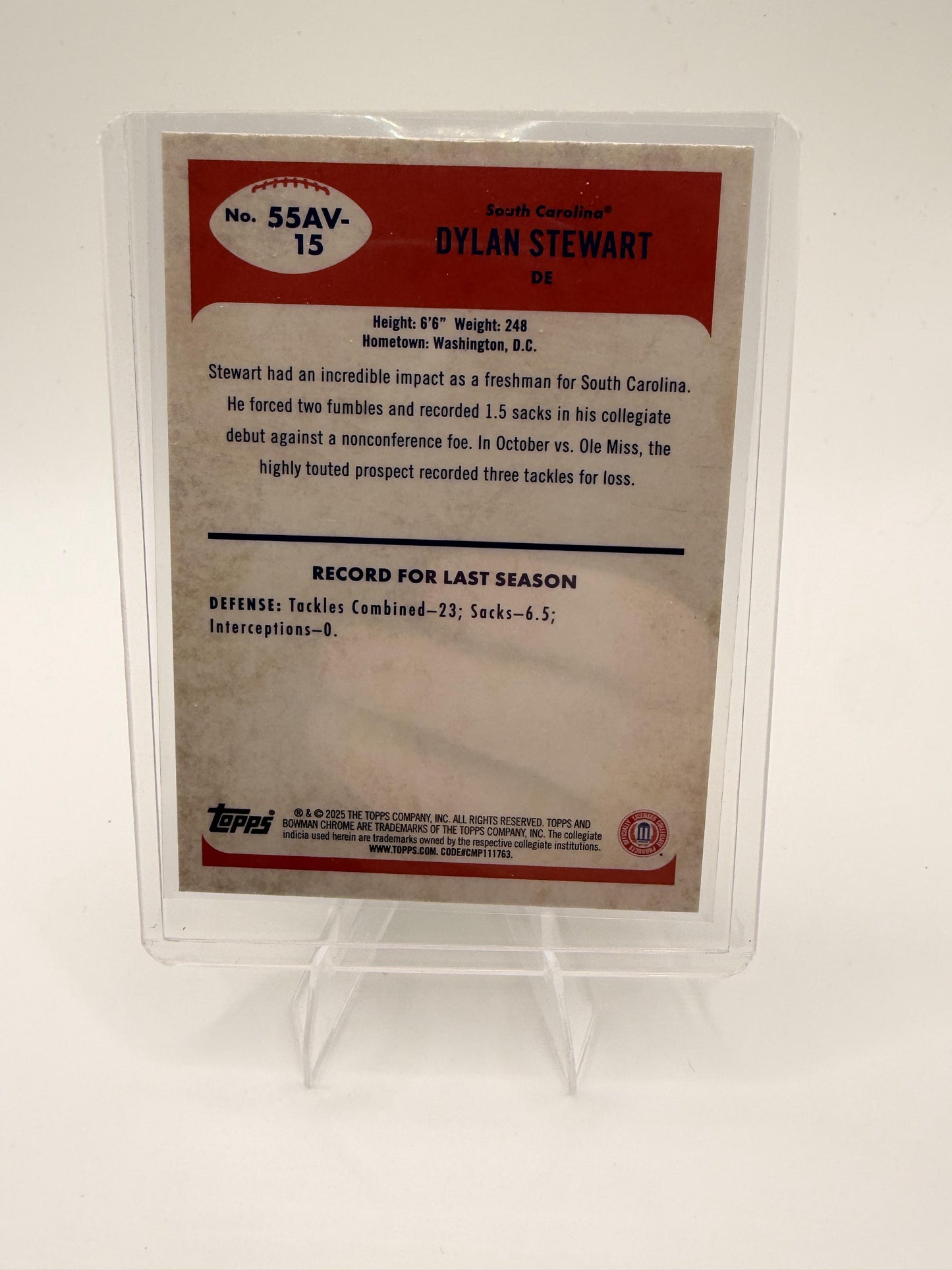 2025 Bowman University Chrome Dylan Stewart Card 1955 Bowman Football