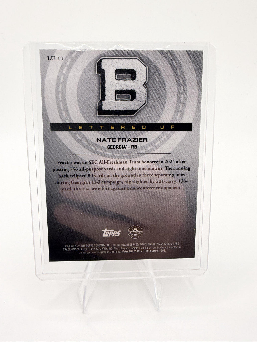 2025 Bowman University Chrome Nate Frazier Card Lettered Up Georgia