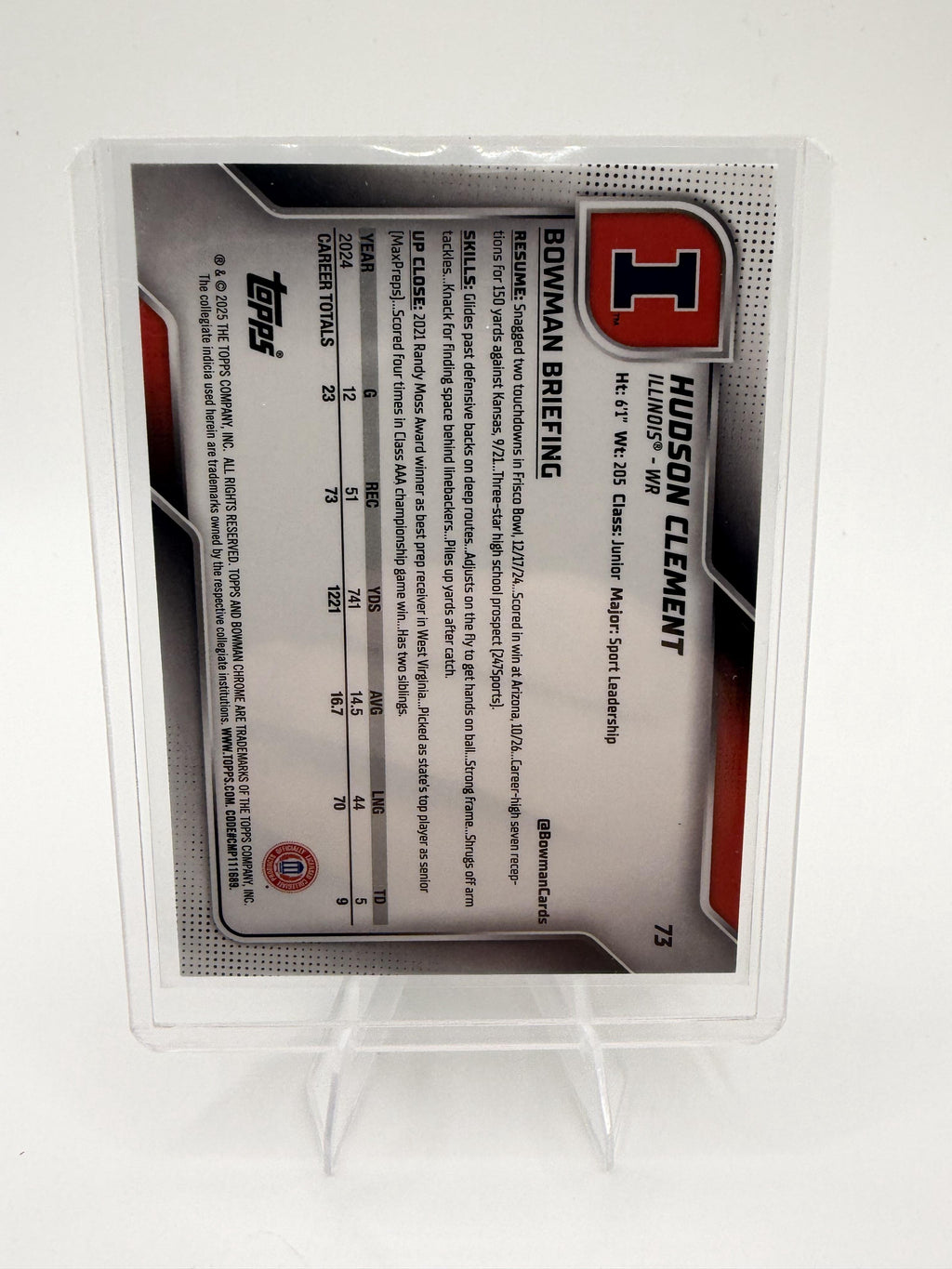 2025 Bowman Chrome Hudson Clement Yellow Mini-Diamond Refractor /350 Illinois RC