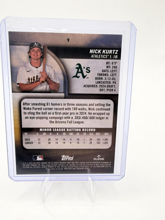 2025 Topps Stadium Club Nick Kurtz #9 Pink Parallel Rookie RC Athletics