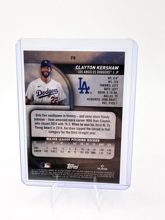 2025 Topps Stadium Club Clayton Kershaw #70 Los Angeles Dodgers Base Card