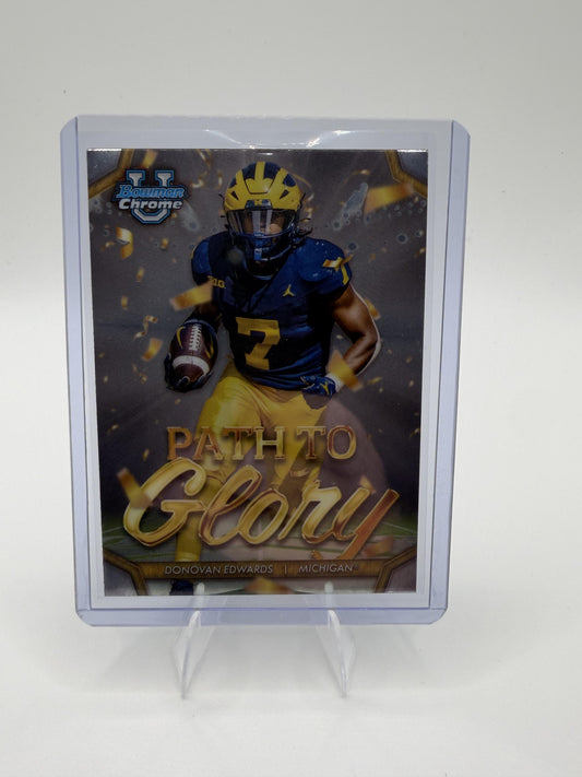 2024 Bowman University Chrome Donovan Edwards Card Path To Glory Michigan