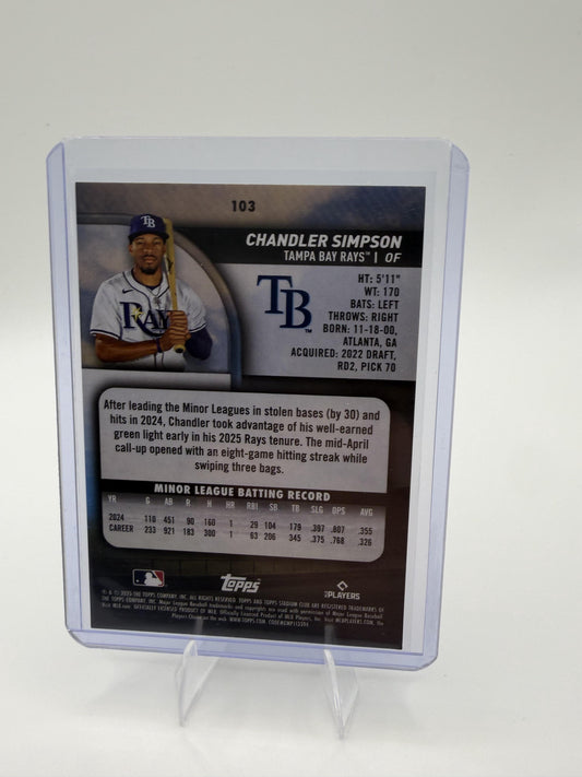 2025 Stadium Club Chandler Simpson Card RC Tampa Bay Rays #103