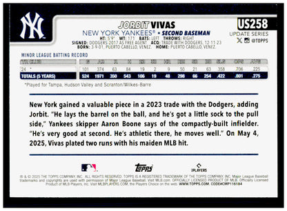2025 Topps Update Jorbit Vivas Card RC Yankees