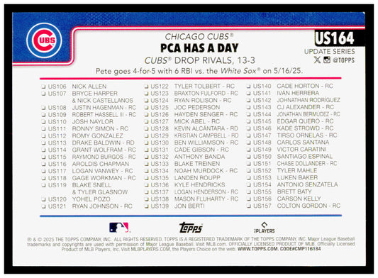 2025 Topps Update PCA Has A Day Card Chicago Cubs #US164