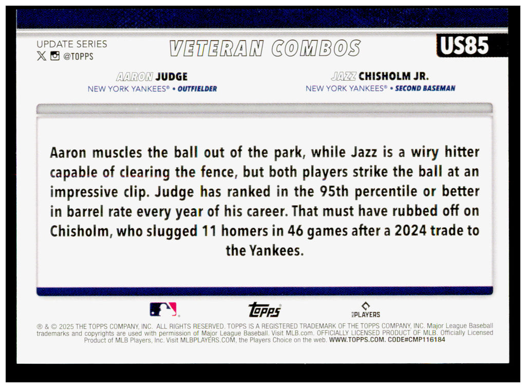 2025 Topps Update City Boys! Card New York Yankees #US85