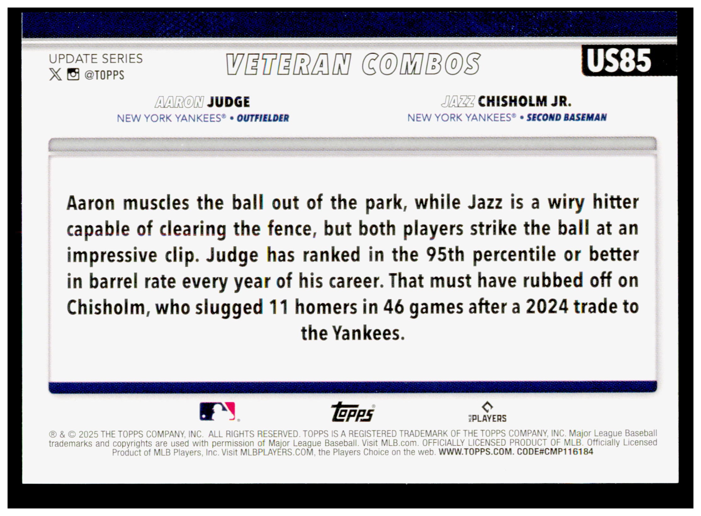 2025 Topps Update City Boys! Card New York Yankees #US85