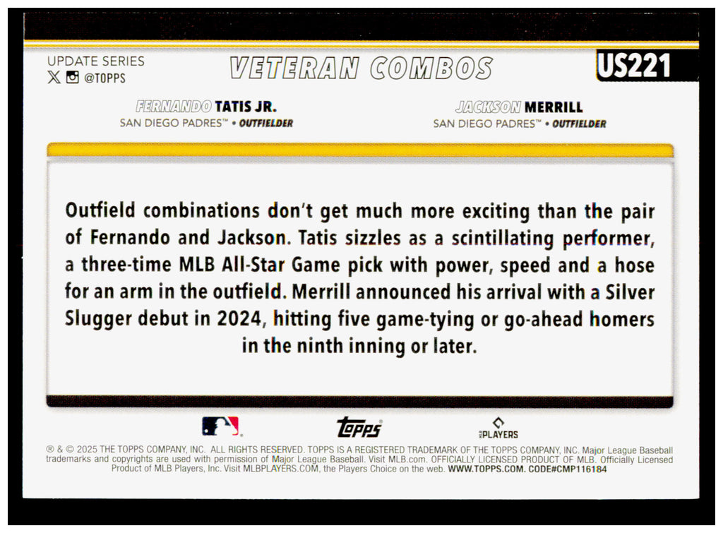 2025 Topps Update Cool Customers  Card San Diego Padres #US221
